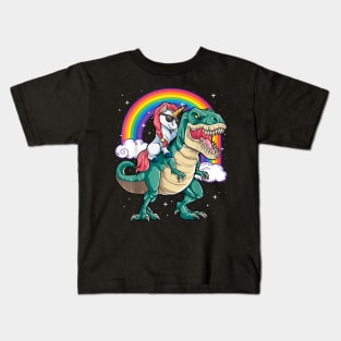 Unicorn Riding T-Rex Dinosaur Kids T-Shirt